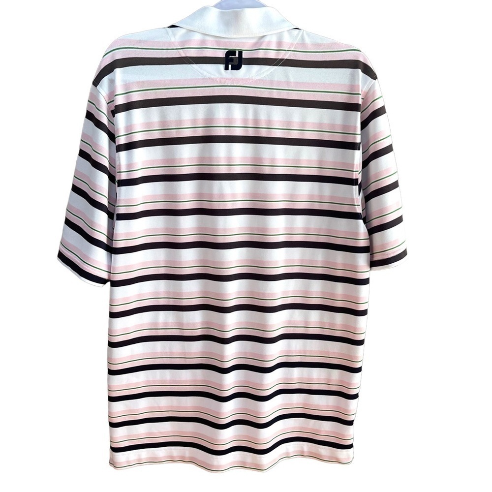 FootJoy Golf Polo Short Sleeve Collar Pink Black White Striped Mens Size Medium - Picture 2 of 6